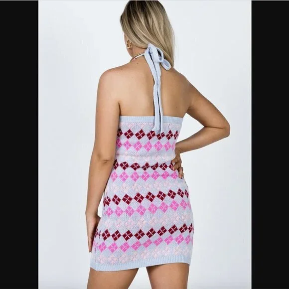 Princess Polly Jude Argyle Knit Halter Mini Dress XS/S - Picture 9 of 10